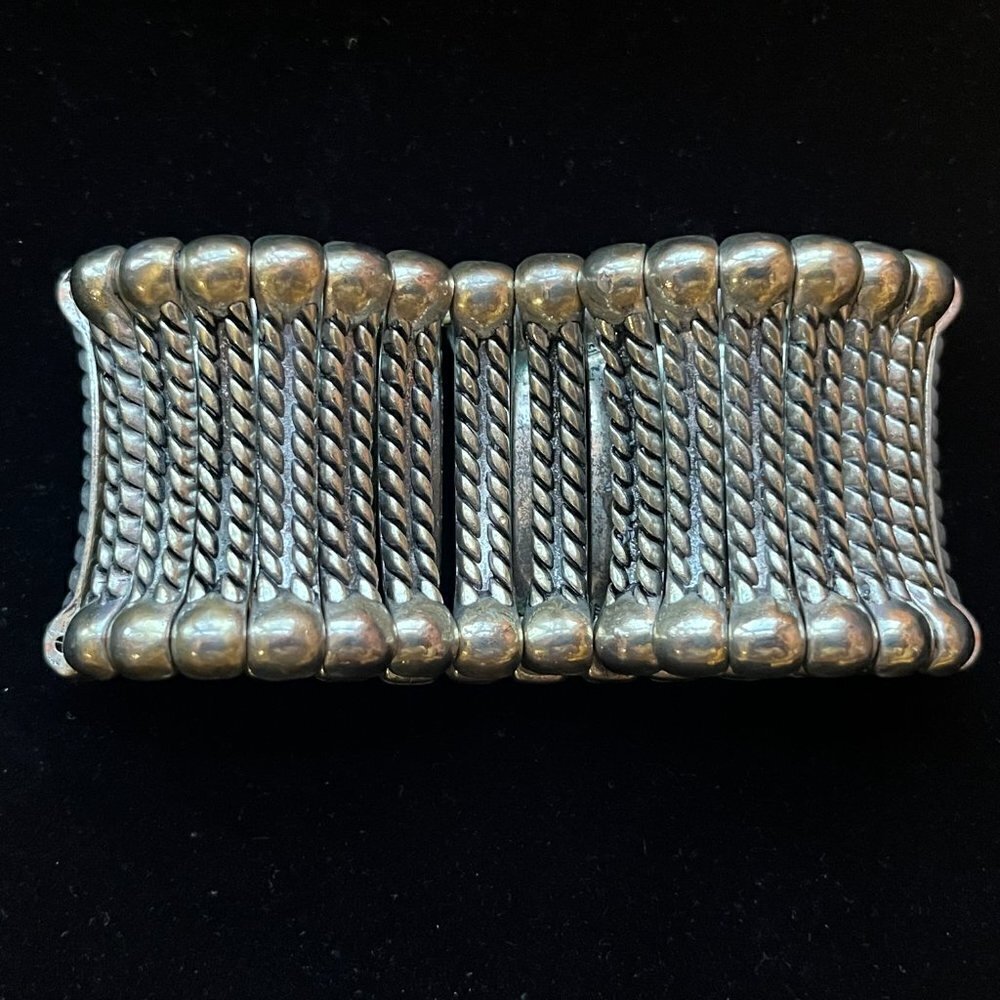 Large Silver Statement Bracelet Bubble Braid Deta… - image 2